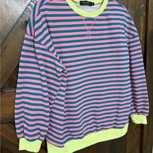 Striped Pink and Blue Sweatshirt with Neon Accents